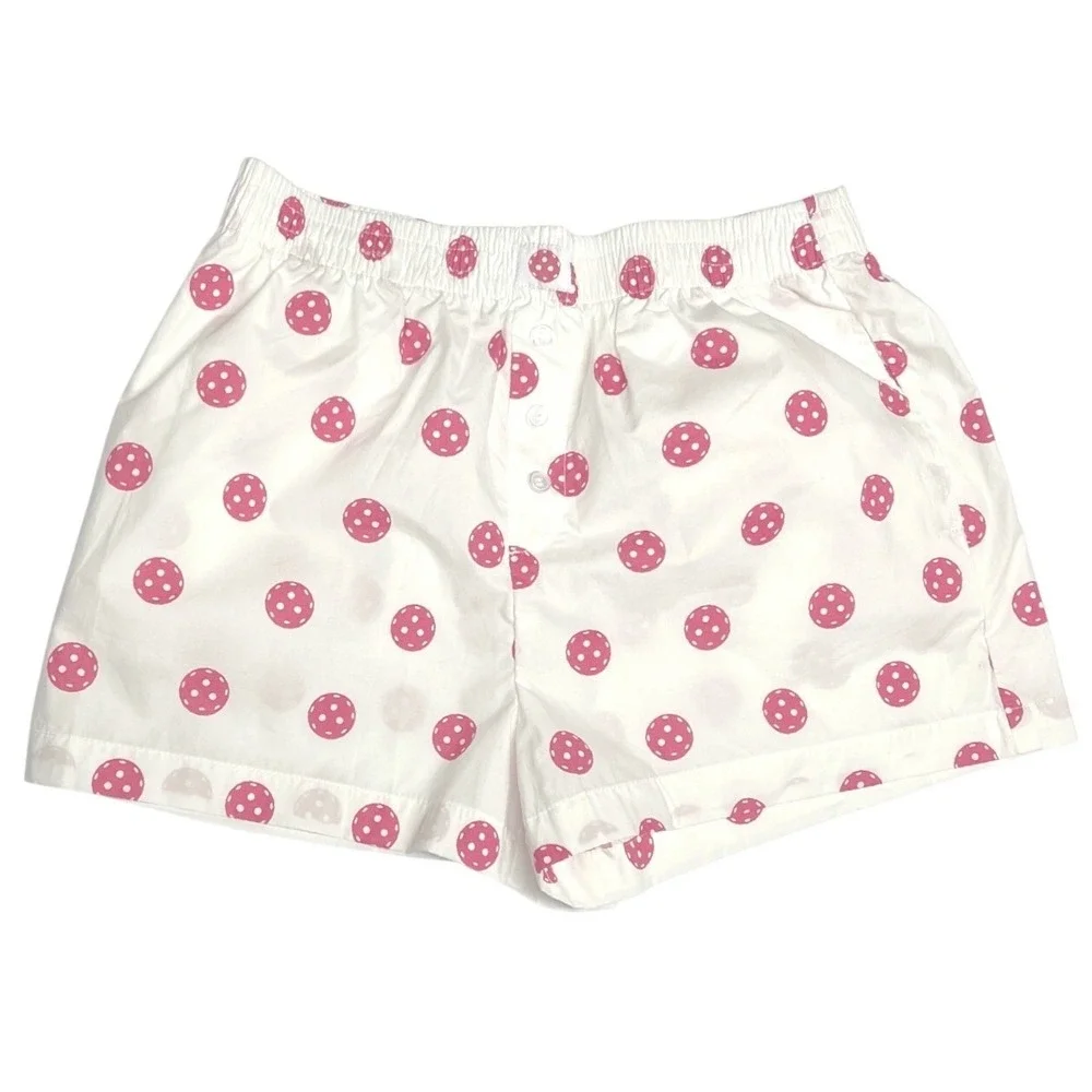 Happily Grey Pickleball Pajama Shorts Small Pink 100% Cotton‎ Lounge Sleep EUC